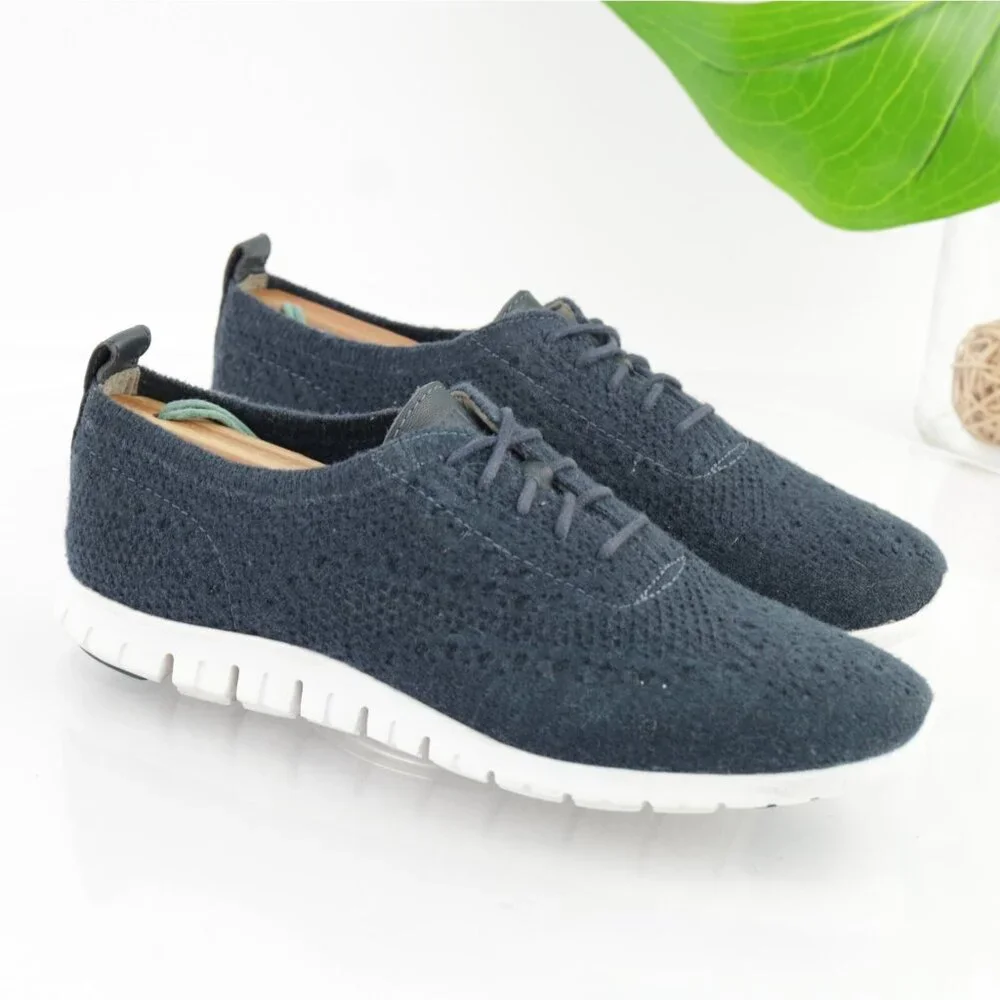 Cole Haan‎ Womens Zerogrand Oxford Sneakers Size 8 Navy Blue Knit Wingtip Shoes